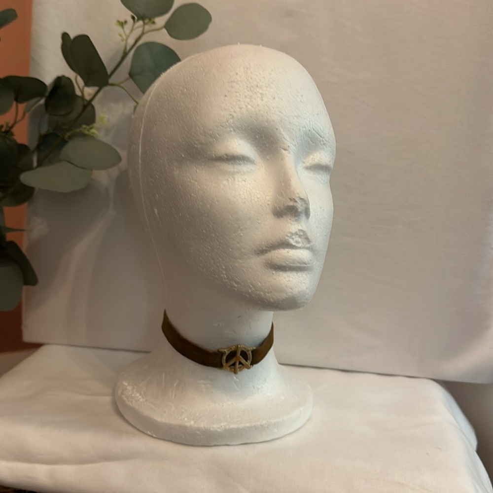 Vintage choker green brown suede gold hook closure ☮️ necklace - Picture 11 of 11